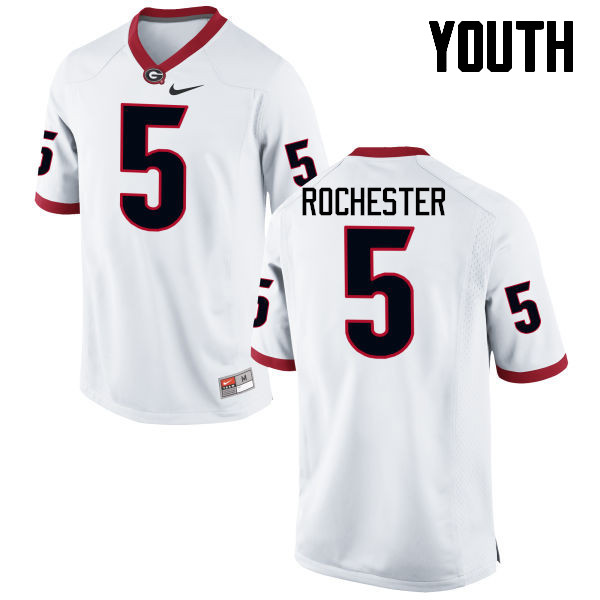 Georgia Bulldogs Youth Julian Rochester #5 White Stitched College UGA Football Jersey 23HJ011UC